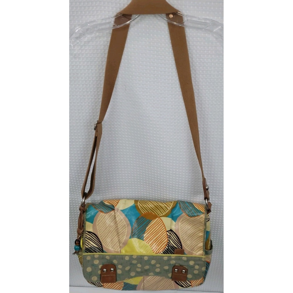 Fossil Key-Per Coated Canvas Geometric Print Large Crossbody Messenger Bag